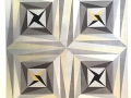 aluminum, silver, 12k white gold, and 22k gold leaf with acrylic glazes on Fabriano Artistico paper, 22 Wink and Blink II