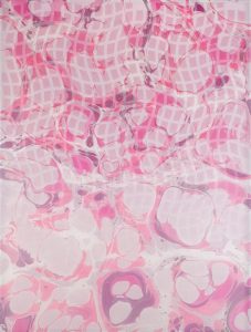 Pink Marbled Silk, 2016,  Acrylic on silk, enamel on wool stretched over birch wood pane, 48" x 36"