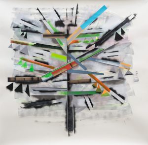 Melissa Oresky, Cultivar No. 1, 2016, acrylic, collage, and aquarelle crayon on paper, 43.5" x 45"