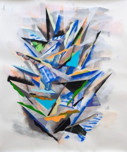 Melissa Oresky, Cultivar No. 2, 2016, acrylic, collage, and aquarelle crayon on paper, 53" x 45"